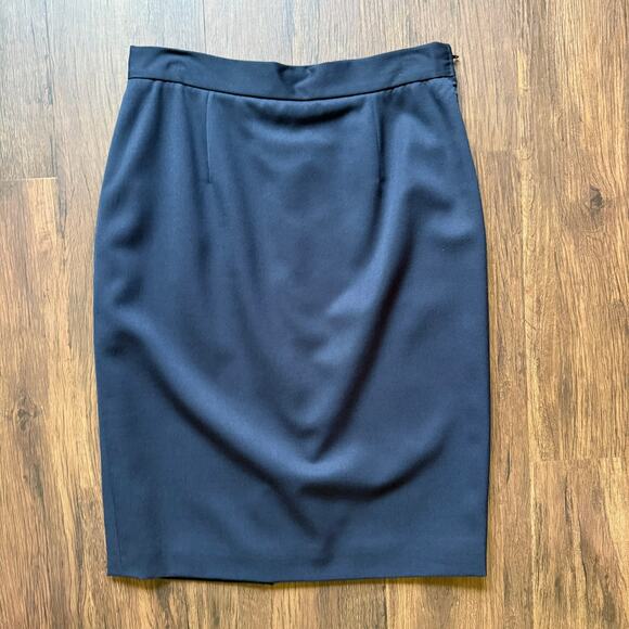 Les Copains Navy Wool Pencil Skirt Lined Made in Italy Size 44 - Picture 1 of 6